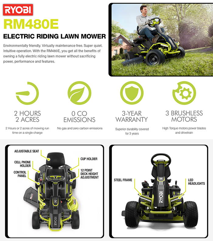 RYOBI 38 in. 75 Ah Battery Electric Rear Engine Riding Lawn Mower